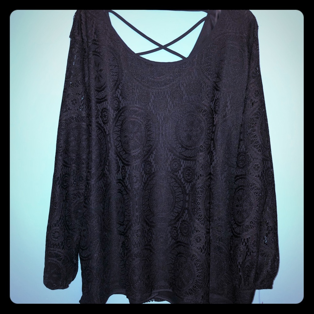 ING + Plus Size 3x Black Lace Top